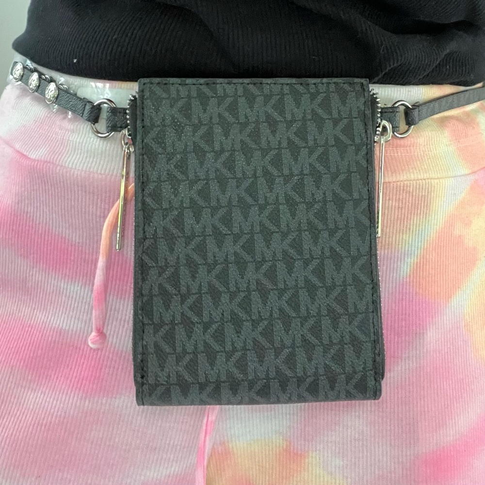 Michael Kors Belt Bag Black with Red Interior Open Top